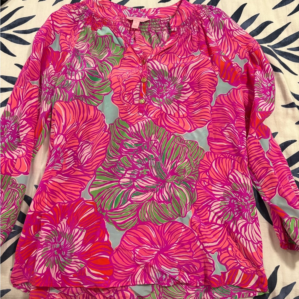 Lilly Pulitzer Pink Graphic 3/4 Sleeve Blouse
